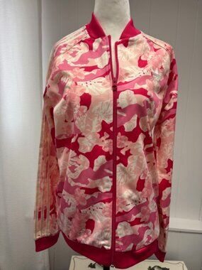 Adidas pink floral bomber style jacket girls size 14/16 or women's small